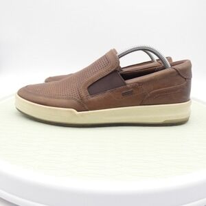 Ecco Jack Mens 9-9.5 Casual Shoes Cocoa Brown Perforated Leather Slip On Sneaker